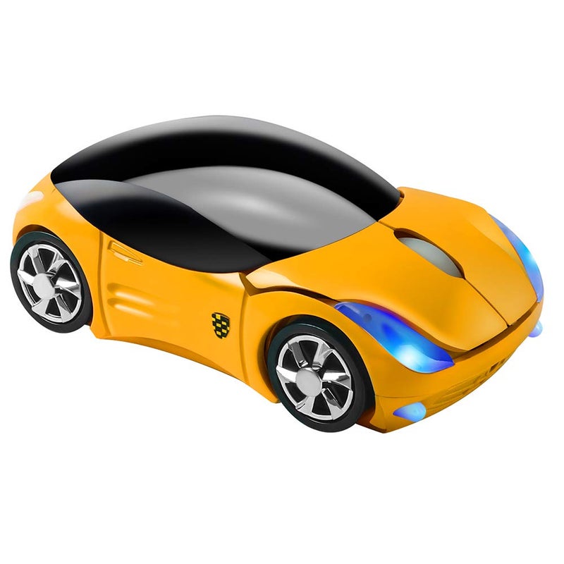 elec Space Usbkingdom 2.4GHz Wireless Mouse Cool 3D Sport Car Shape Ergonomic Optical Mice with USB Receiver for PC Laptop Computer Women Small Hands(Yellow) - Image 1